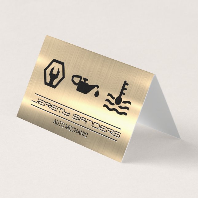 Mechanic | Gold Metal | Tools Services Business Card (Front)