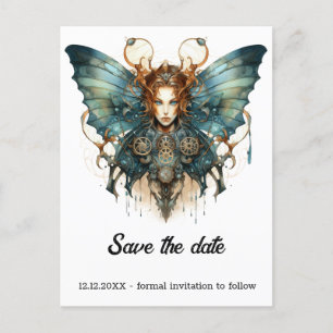 Mechanic Hairstrena Butterfly Steampunk Wedding Announcement Postcard