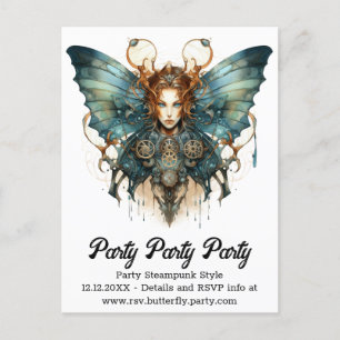 Mechanic Hairstrena Butterfly Steampunk Wedding  Announcement Postcard