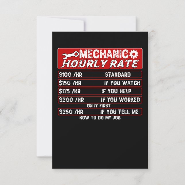 Mechanic Hourly Rate - Car Mechanic Thank You Card (Front)