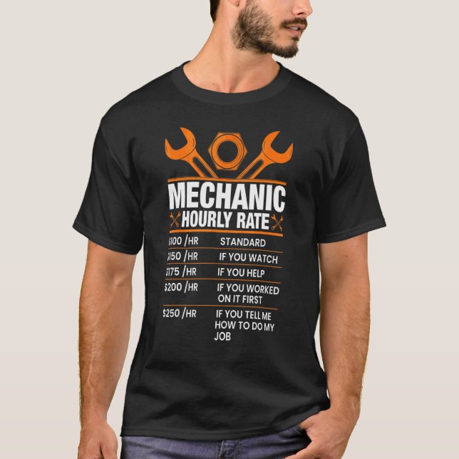 Mechanic Hourly Rate Retro Distressed Design T-Shirt (Front)