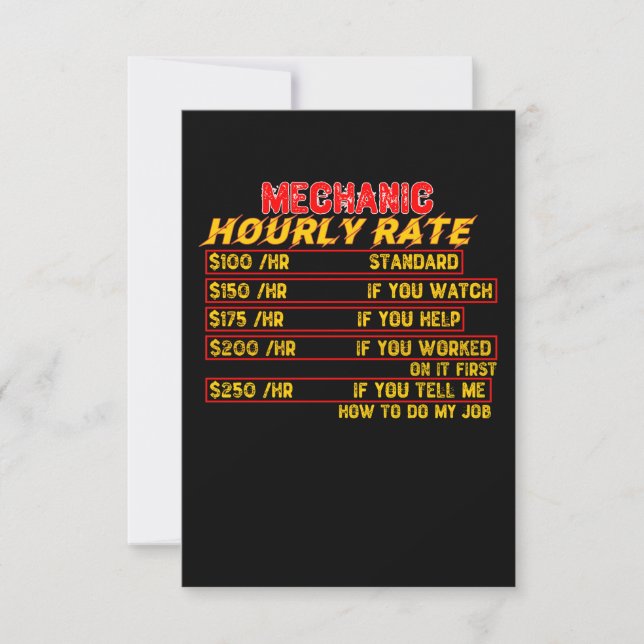 Mechanic Hourly Rate Thank You Card (Front)