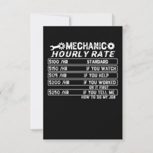 Mechanic Hourly Rate Thank You Card