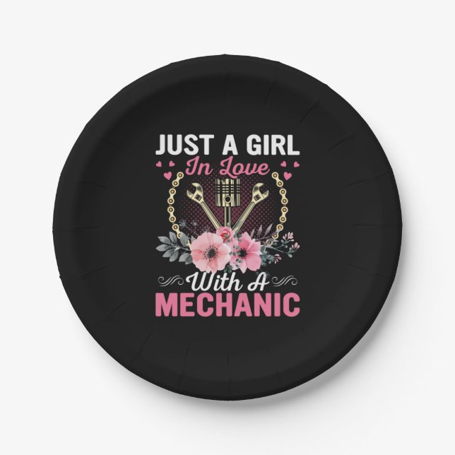 Mechanic Just A Girl In Love With A Mechanic Paper Plate (Front)