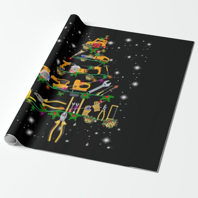 Mechanic Lovers | Mechanic Christmas Tree Wrapping Paper (Unrolled)