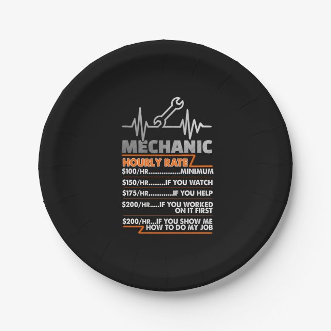 Mechanic Lovers | Mechanic Hourly Rate Paper Plate (Front)