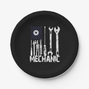 Mechanic Lovers   Mechanic USA Flag Paper Plate