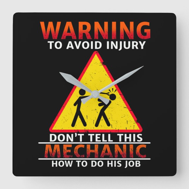 Mechanic Lovers | Warning To Avoid Injury Square Wall Clock (Front)
