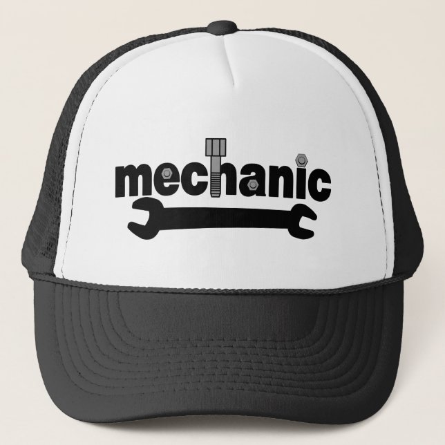 Mechanic Nuts and Bolts Text Trucker Hat (Front)