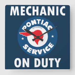 Mechanic on Duty sign. Pontiac Service version Square Wall Clock