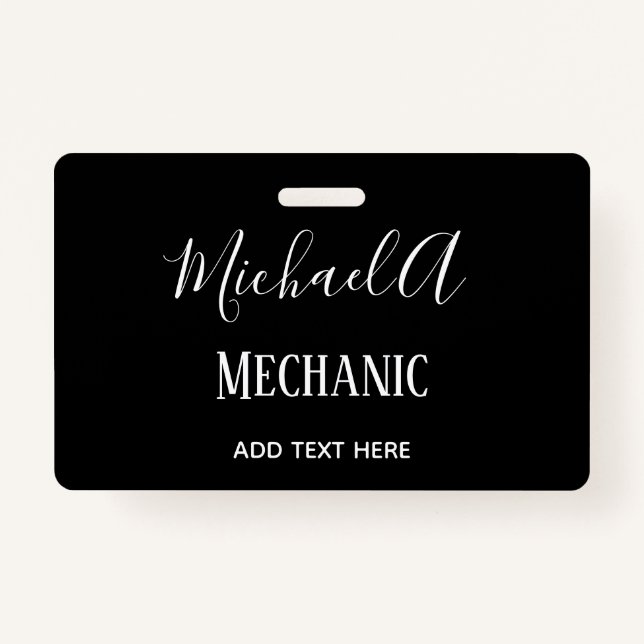MECHANIC Personalised gifts CLASSIC Black White ID Badge (Front)