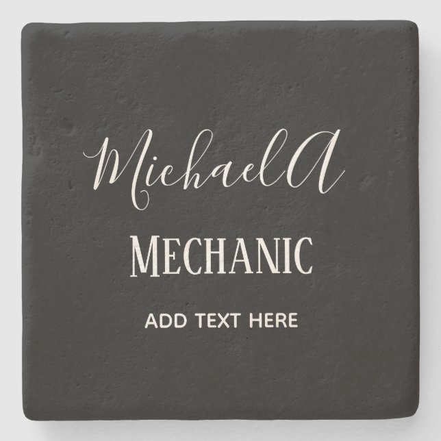 MECHANIC Personalised gifts CLASSIC Black White Stone Coaster (Front)