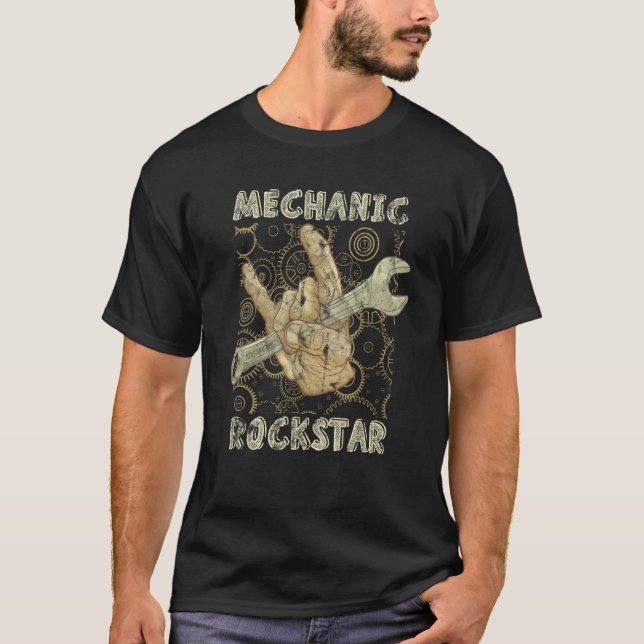 Mechanic Rockstar Hand Holding A Wrench T-Shirt (Front)