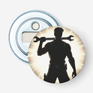 Mechanic Silhouette Wrench Over Shoulder Bottle Opener