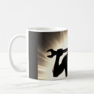 Mechanic Silhouette Wrench Over Shoulder Coffee Mug