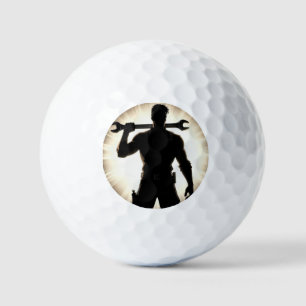 Mechanic Silhouette Wrench Over Shoulder Golf Balls