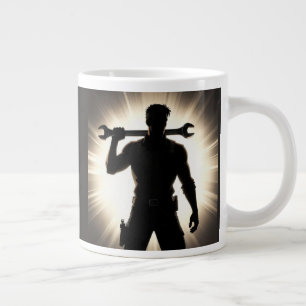 Mechanic Silhouette Wrench Over Shoulder Large Coffee Mug