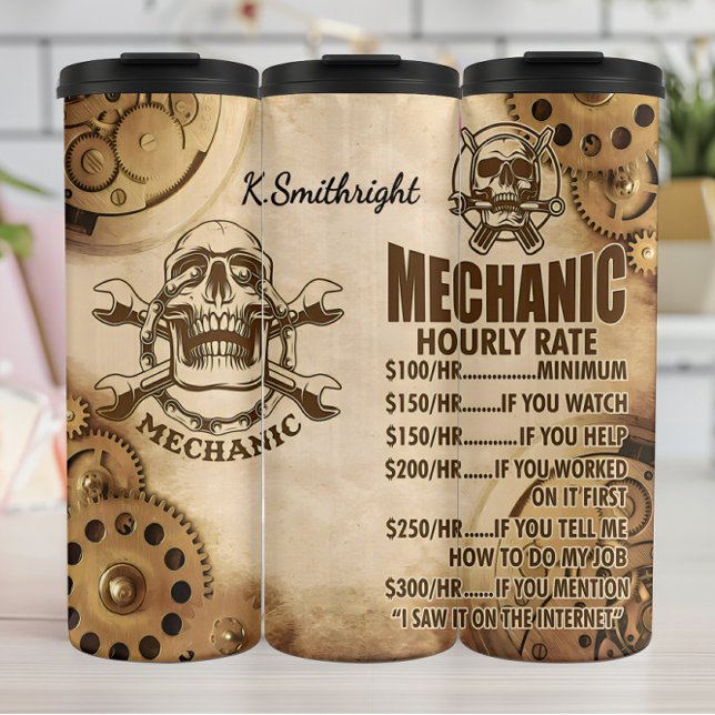 Mechanic Skull Hourly Rate Chart Thermal Tumbler (Creator Uploaded)