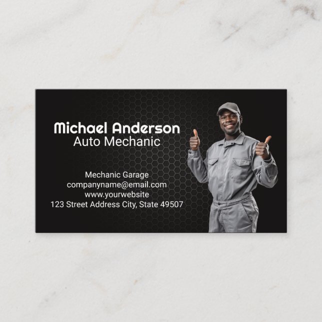 Mechanic Smiling Thumbs Up | Auto Service Business Card (Front)