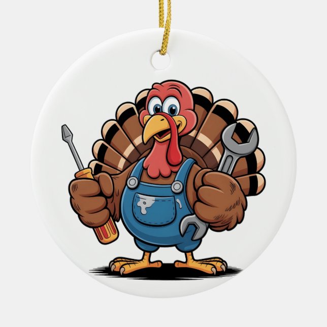 Mechanic Squad Turkey Thanksgiving Gobbler  Ceramic Ornament (Front)