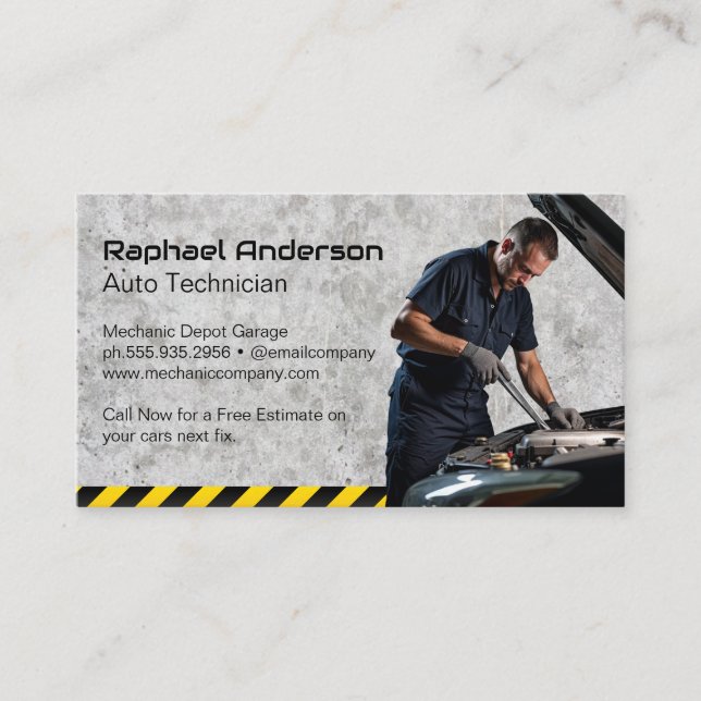 Mechanic Technician Working on Engine Business Card (Front)