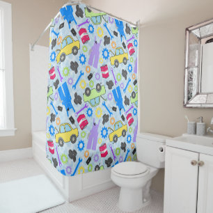 Mechanic Themed Pattern Blue Shower Curtain