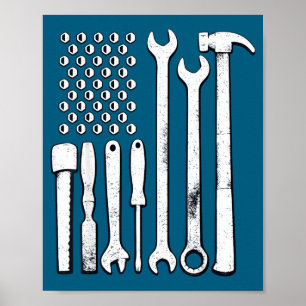 Mechanic Tools American Flag Usa Illustration Poster