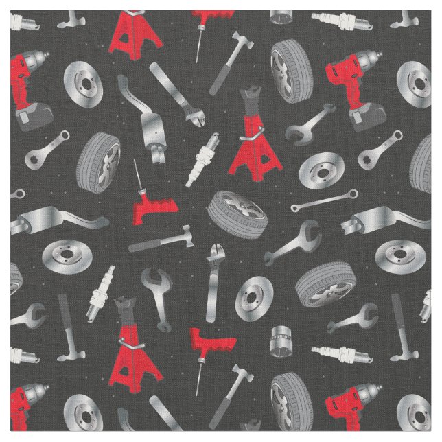 Mechanic Tools and Equipment Pattern Fabric (Close Up)