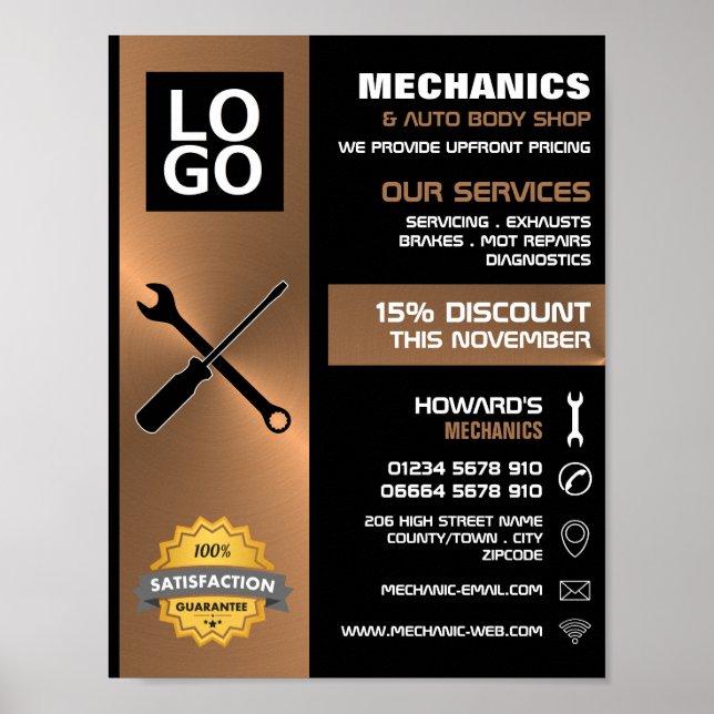 Mechanic Tools, Auto Mechanic/Repairs Advertising Poster (Front)