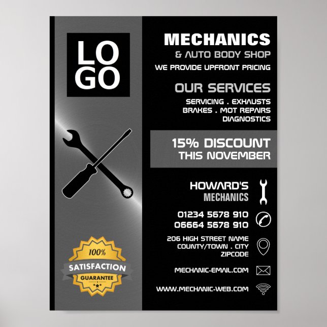 Mechanic Tools, Auto Mechanic/Repairs Advertising Poster (Front)