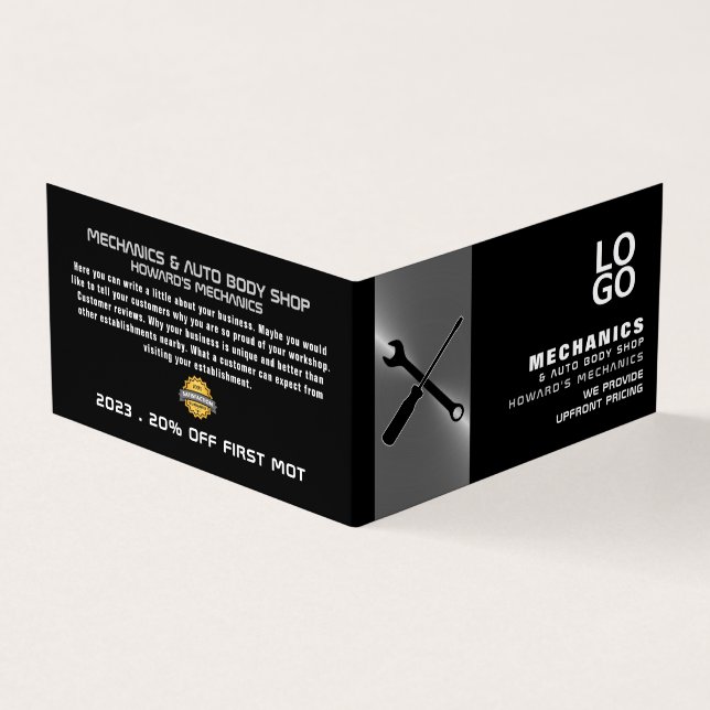 Mechanic Tools, Auto Mechanic & Repairs, Detailed Business Card (Outside)