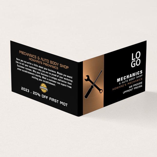 Mechanic Tools, Auto Mechanic & Repairs, Detailed Business Card (Outside)