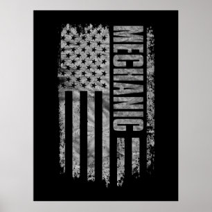 Mechanic USA Flag Distressed design Poster