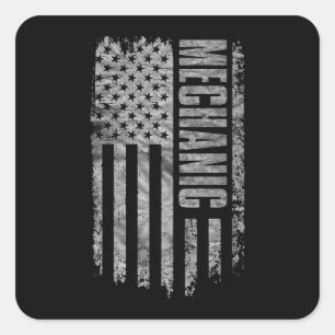 Mechanic USA Flag Distressed design Square Sticker