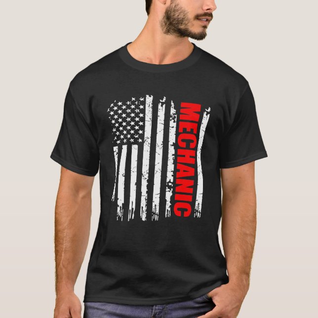 Mechanic Usa Flag Proud Professions T-Shirt (Front)