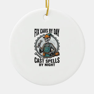 Mechanic Witch Shirt Vintage Halloween Repair Art_ Ceramic Ornament