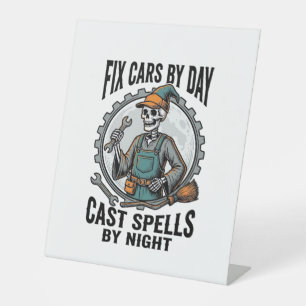 Mechanic Witch Shirt Vintage Halloween Repair Art_ Pedestal Sign
