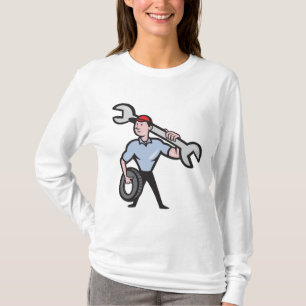 Mechanic With Tire Socket Wrench And Tire T-Shirt