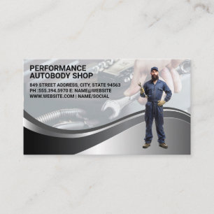 Mechanic with Wrench   Auto Garage Repair Shop Business Card