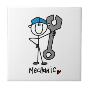 Mechanic With Wrench Stick Figure Ceramic Tile