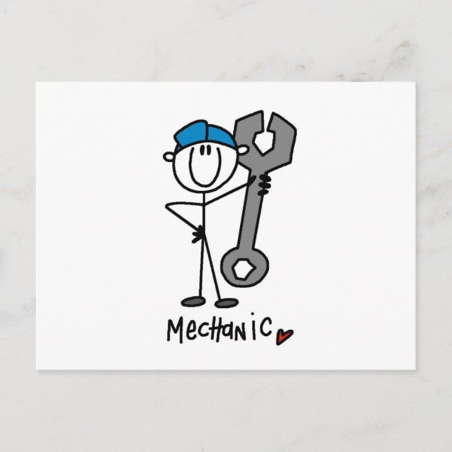 Mechanic With Wrench Stick Figure Postcard (Front)