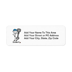 Mechanic With Wrench Stick Figure Return Address Label