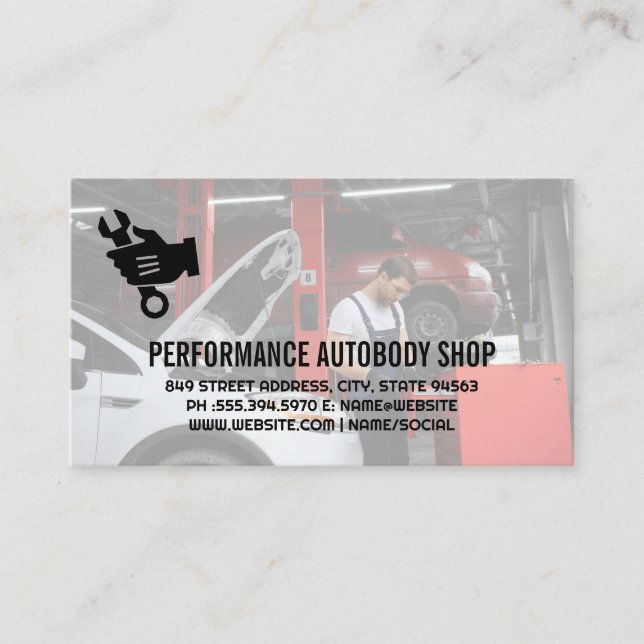 Mechanic Working on Car | Auto Repair Business Card (Front)