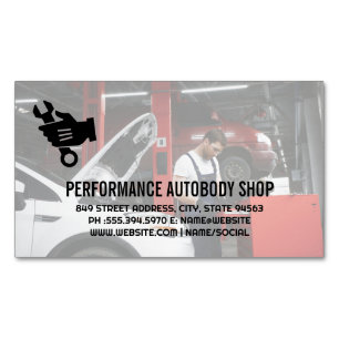 Mechanic Working on Car Auto Repair Magnetic Business Card