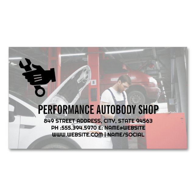 Mechanic Working on Car | Auto Repair Magnetic Business Card (Front)