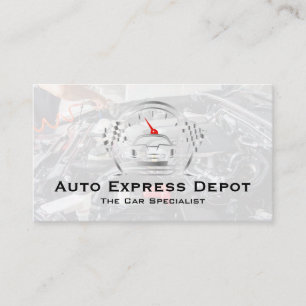 Mechanic Working on Engine   Auto Metal Logo Business Card