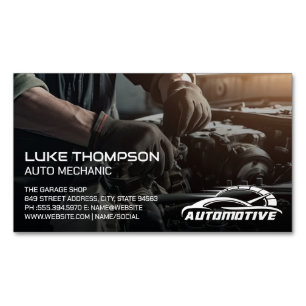 Mechanic Working on Engine   Auto Services Logo Magnetic Business Card