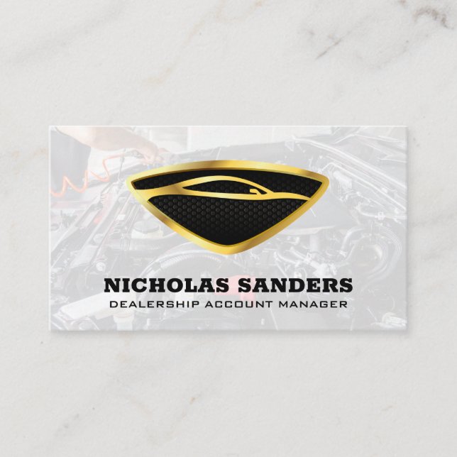 Mechanic Working on Engine | Auto Sleek Logo Business Card (Front)