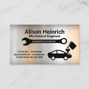 Mechanic Wrench Car Getting Oil Metallic Business Card