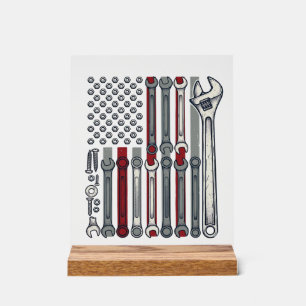 Mechanic Wrench Flag Vintage Engraving Vector Desi Acrylic Sign